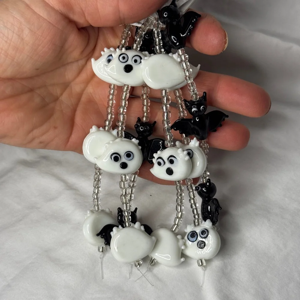 Bead Landing Glass Ghost & Bats Beads, Lampwork Halloween Handmade NWT